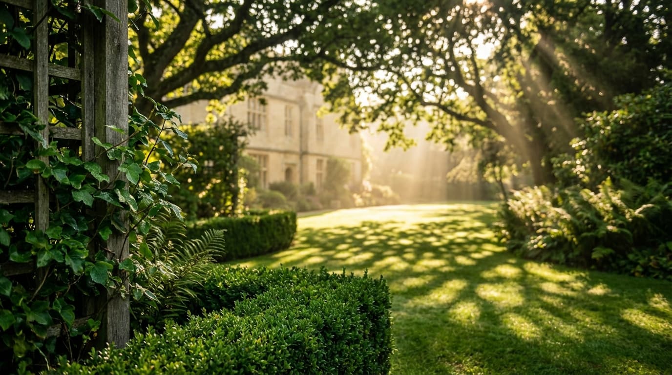 Property maintenance professional in front of well-maintained garden